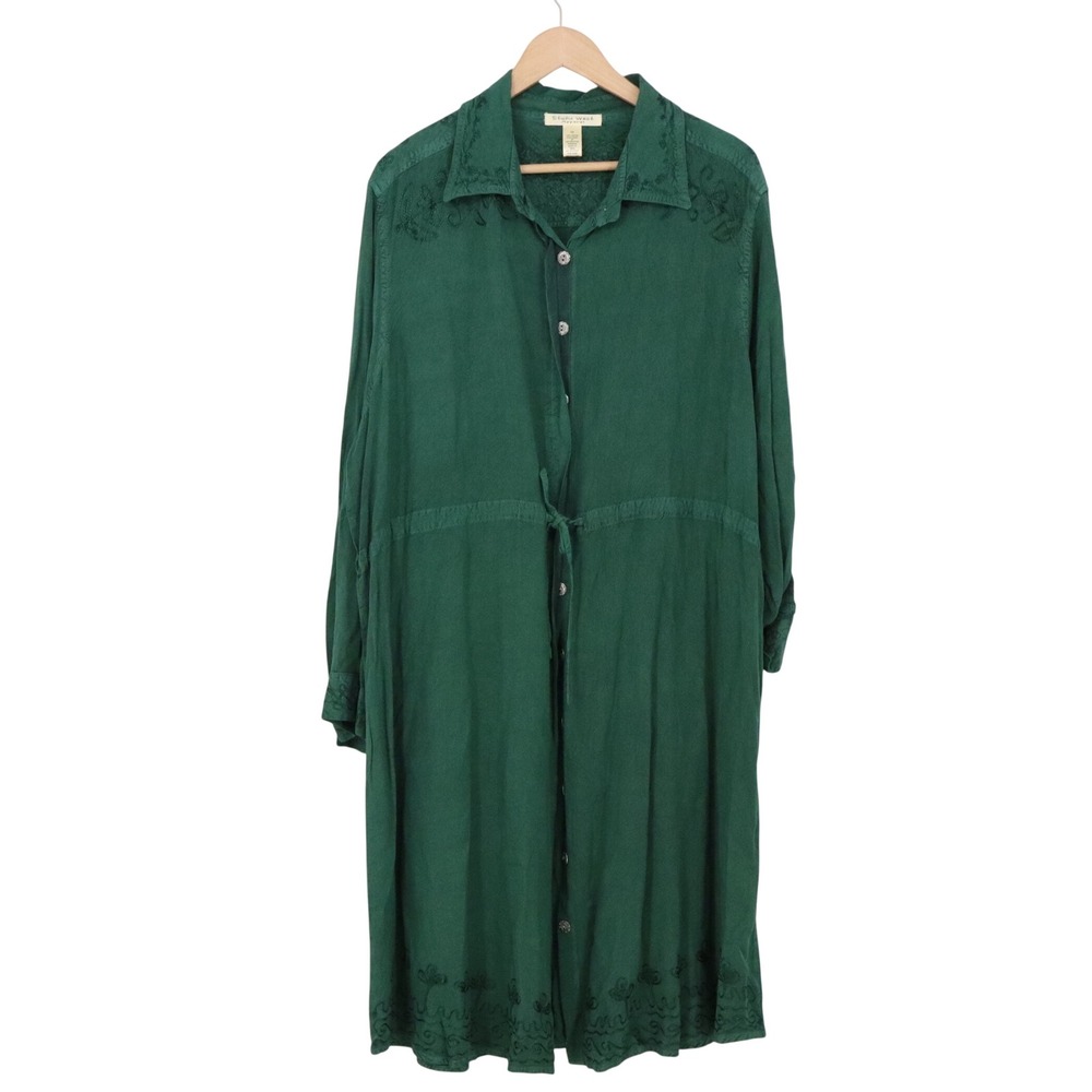 Studio West Apparel Dress Womens 3X Green Embroidered Button-Down NEW